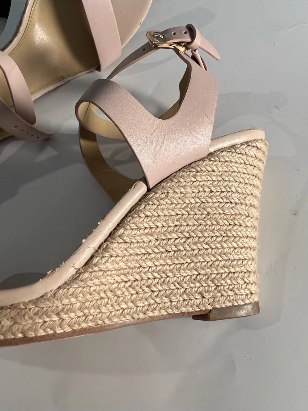 Michael Kors Pale Blush Leather Espadrille Wedges Size 10